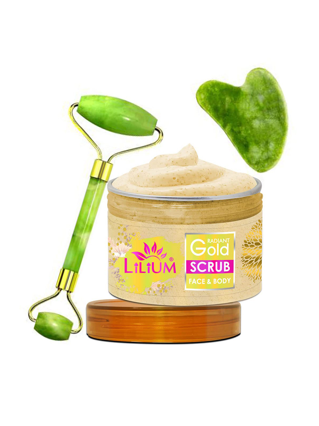 Lilium Gold Face & Body Scrub & Double Side Face Roller (250g)