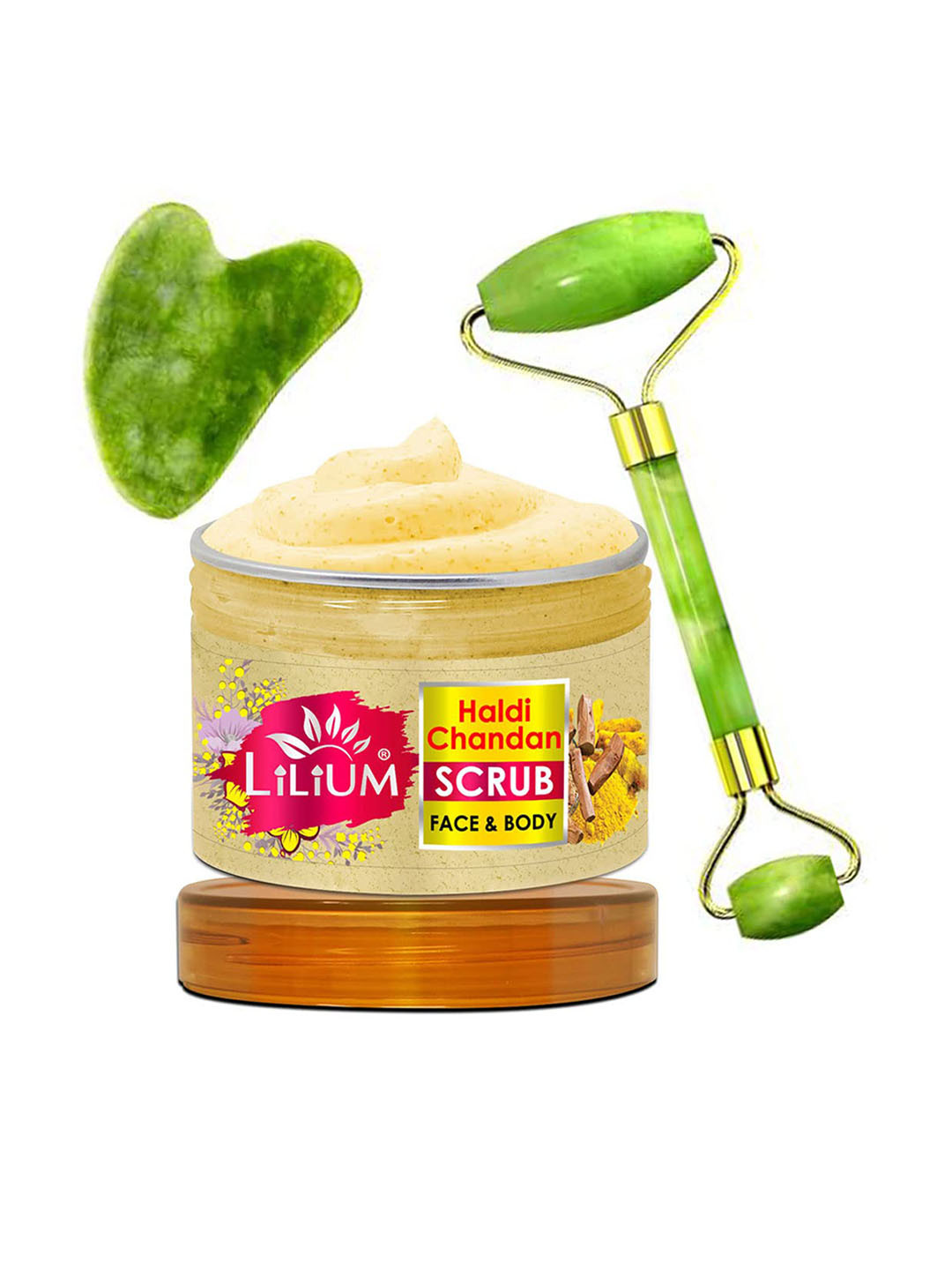 Lilium Set Of Haldi Chandan Face & Body Scrub & Double Side Face Roller - 250g
