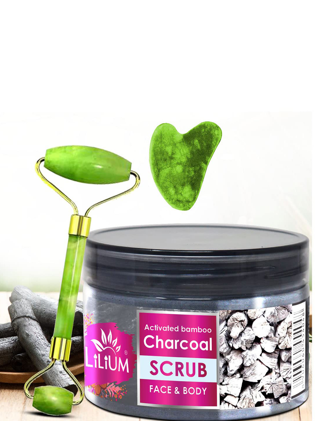 Lilium Activated Bamboo Charcoal Face & Body Scrub With Double Side Face Roller - 250g