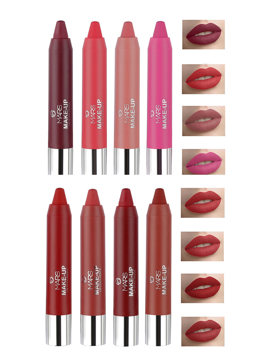 MARS Set of 8 Smooth and Pigmented Pencil Lipstick 3.6g Each