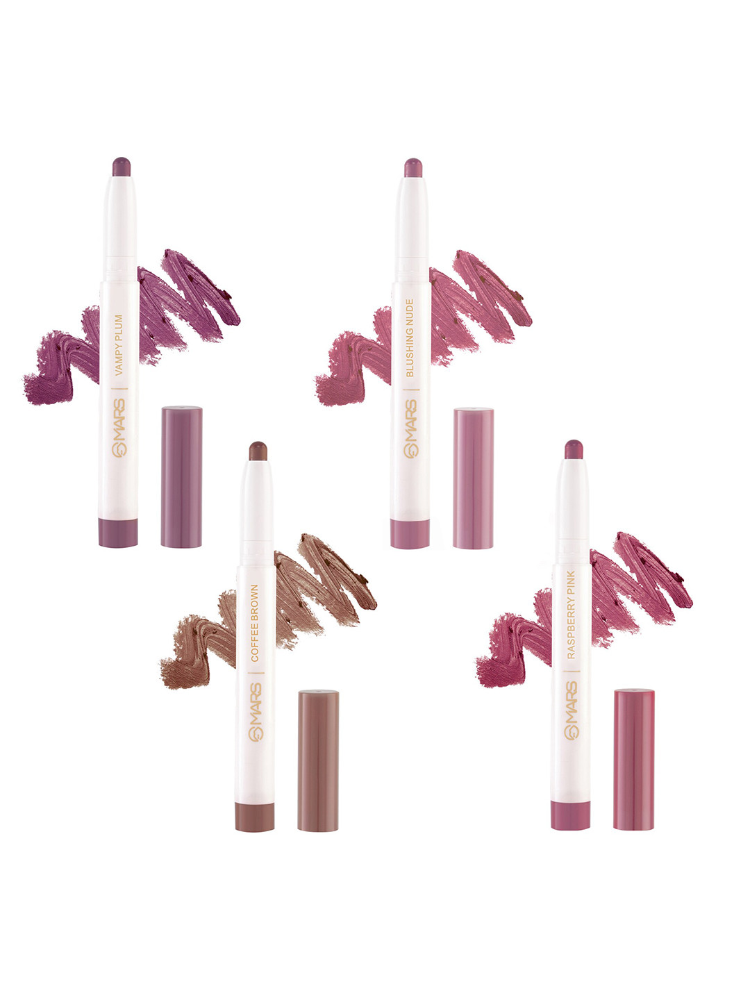 MARS Poppins 4Pcs Crayon Lipstick-1.3gEach-RaspberyPink-BlushingNude-CoffeeBrown-VampyPlum