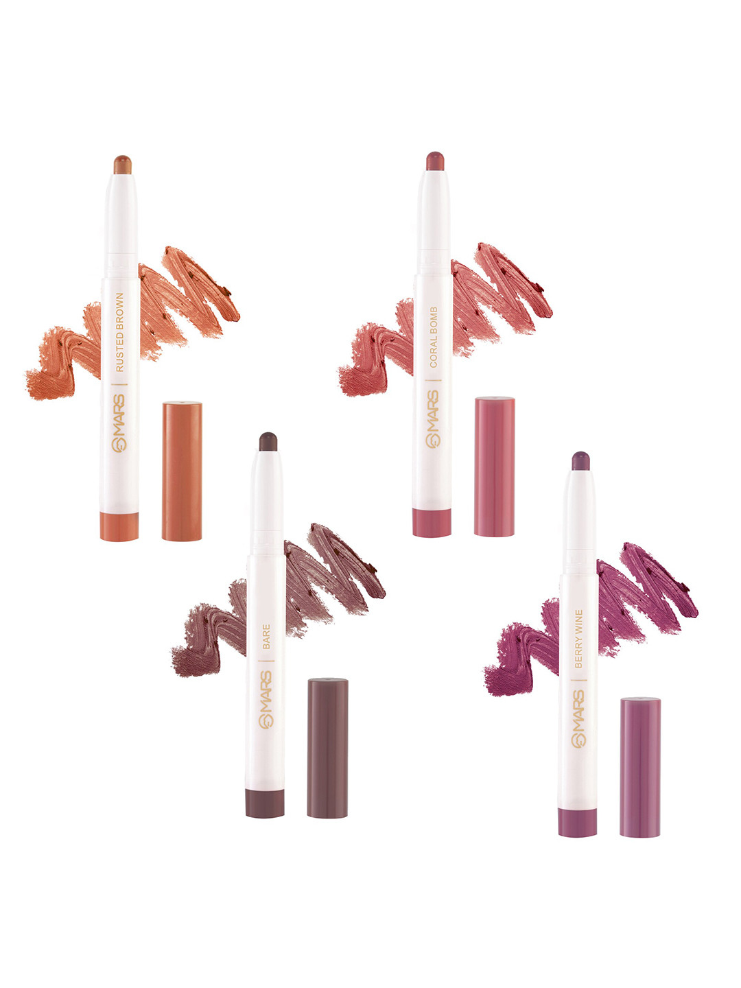 MARS Poppins 4 Rotating Crayon Lipstick-1.3g-BerryWine-Pink Attack-CrazyRaisin-RustedBrown