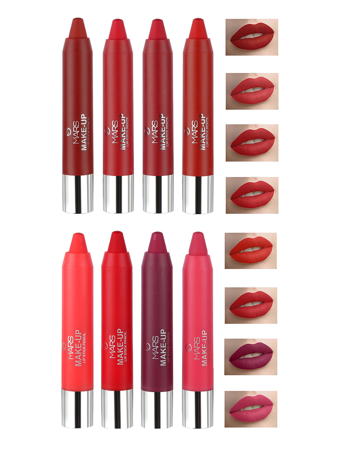 MARS MakeUp Set of 8 Smooth and Pigmented Pencil Lipstick - 3.6gm Each