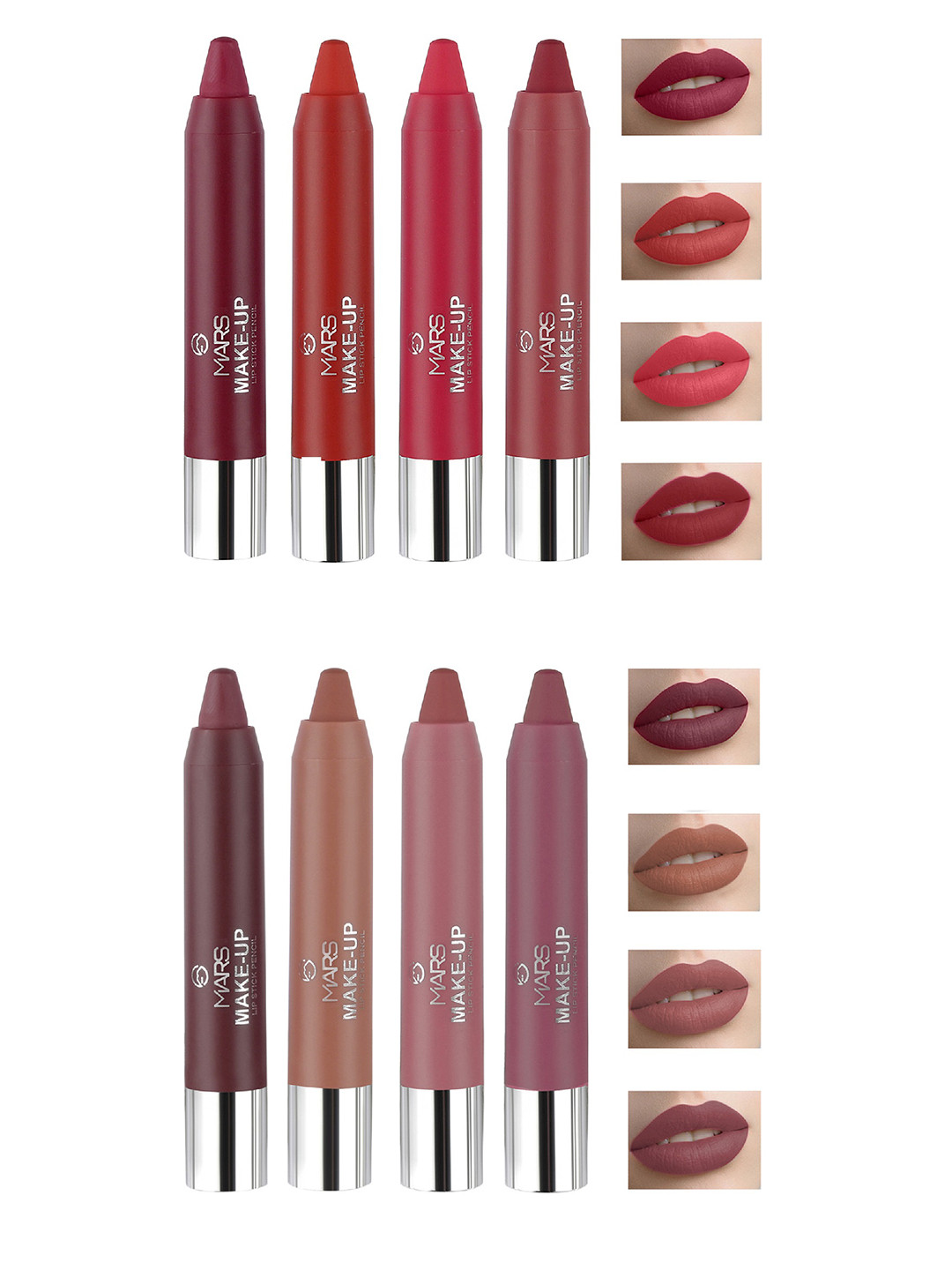 MARS MakeUp Set of 8 Smooth and Pigmented Pencil Lipstick - 3.6gm Each