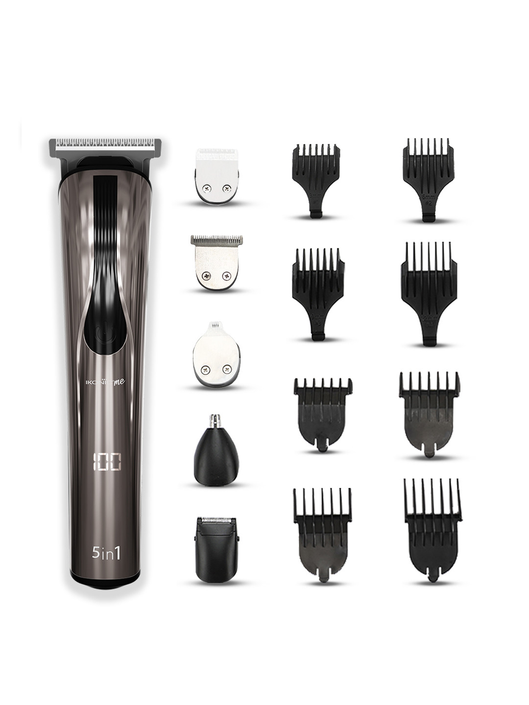 Ikonic Me 5 In 1 Express Groomer Timmer with Impact Resistant Combs - Black & Silver