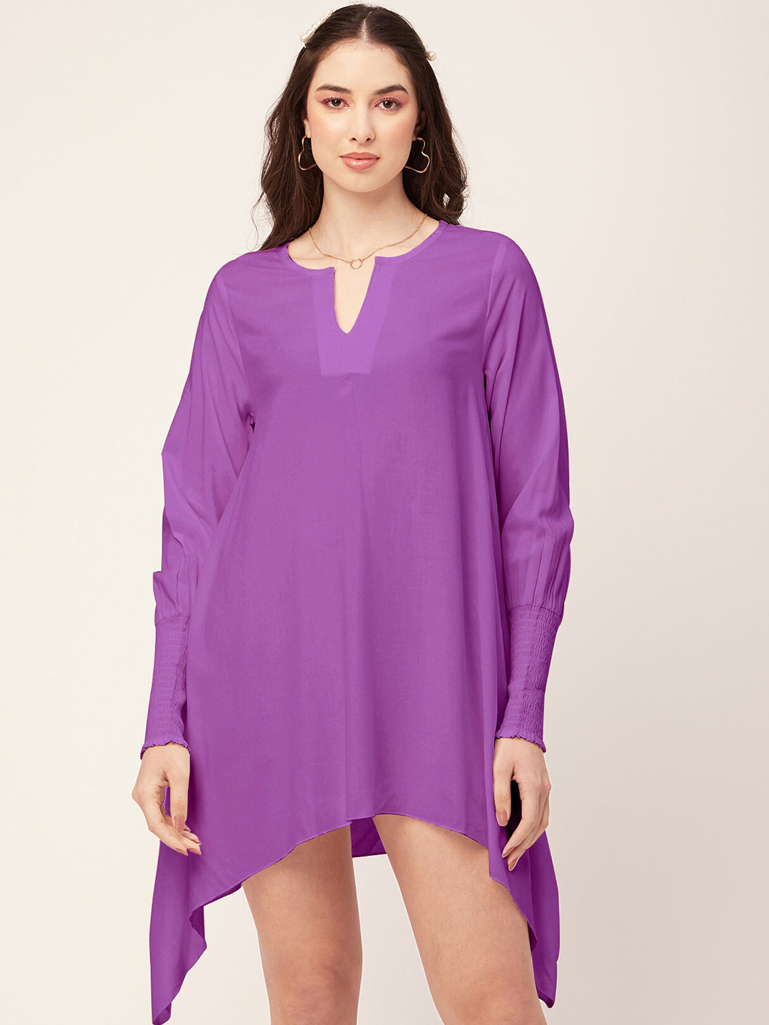 Moomaya Keyhole Neck Asymmetric Mini A-Line Dress