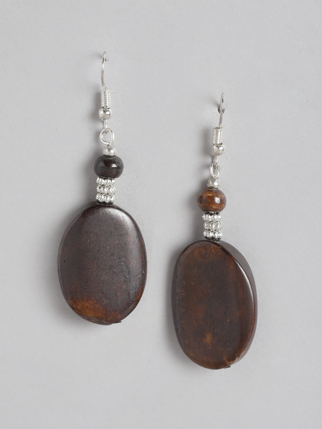 RICHEERA Beaded Silver-Plated Oval Drop Earrings