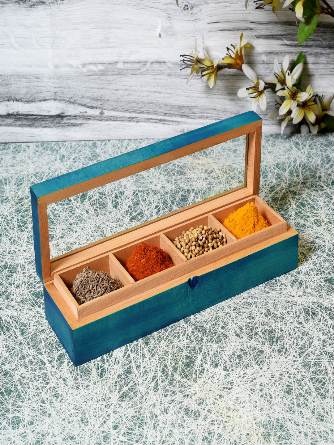 Unravel India Blue Solid Wood Set