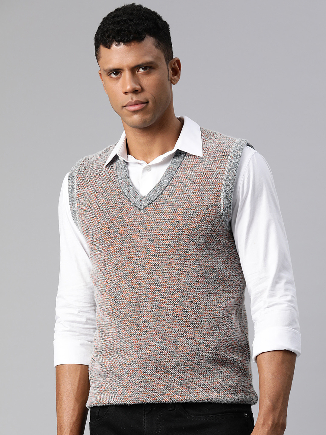 Pierre Carlo Men Self Design Sweater Vest