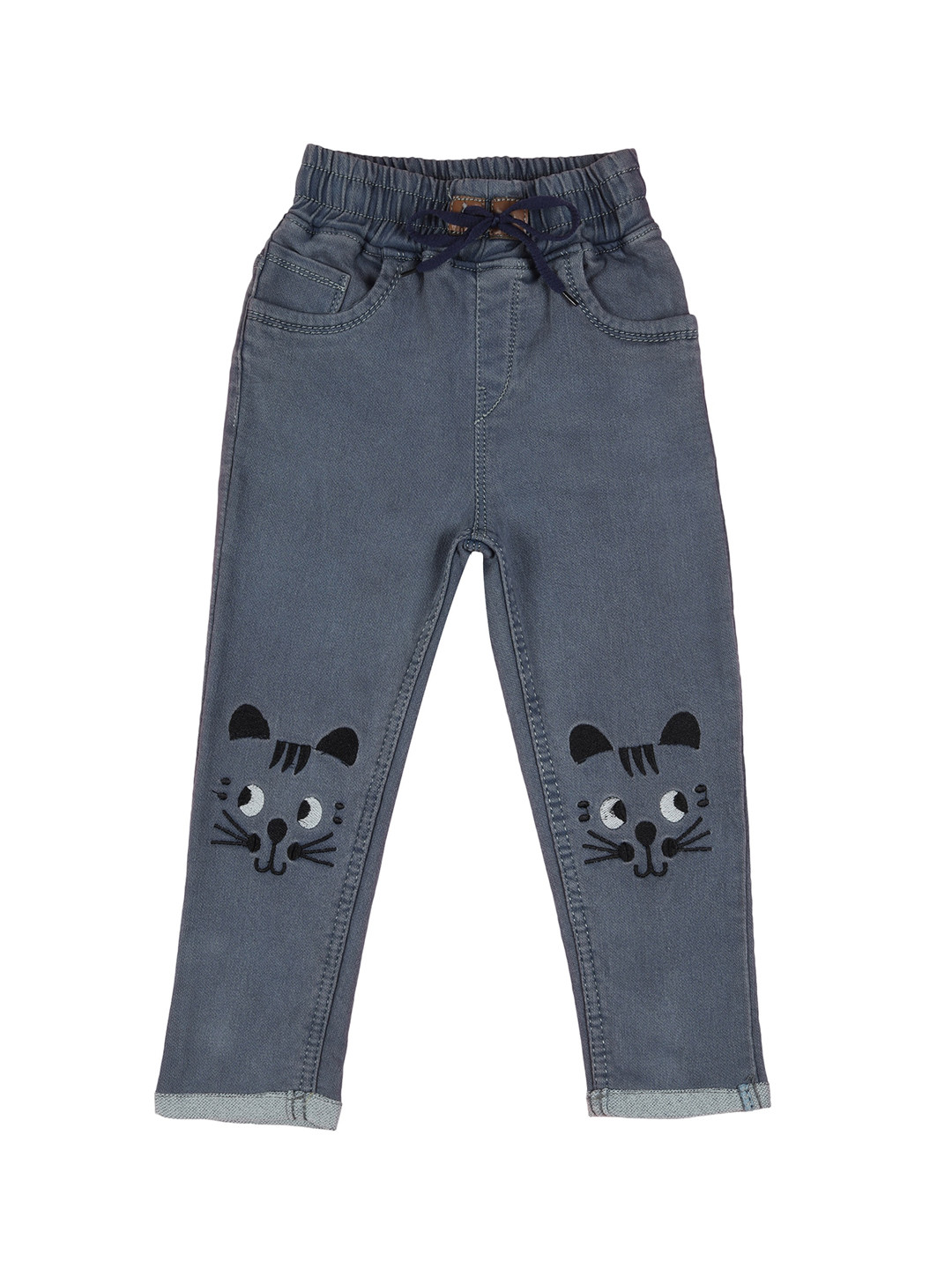 A-Okay Girls Mid-Rise Jogger Fit Clean Look Embroidered Jeans