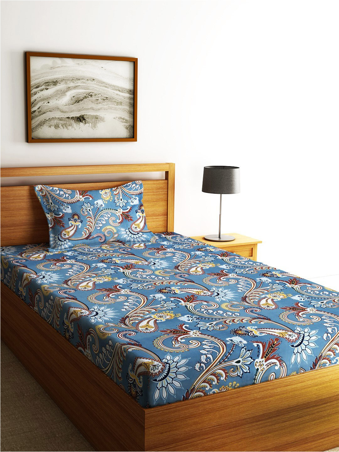 Home SizzlerGrey Melange Ethnic Motifs Microfibre210TC Single 1 Bedsheet with1Pillow Cover