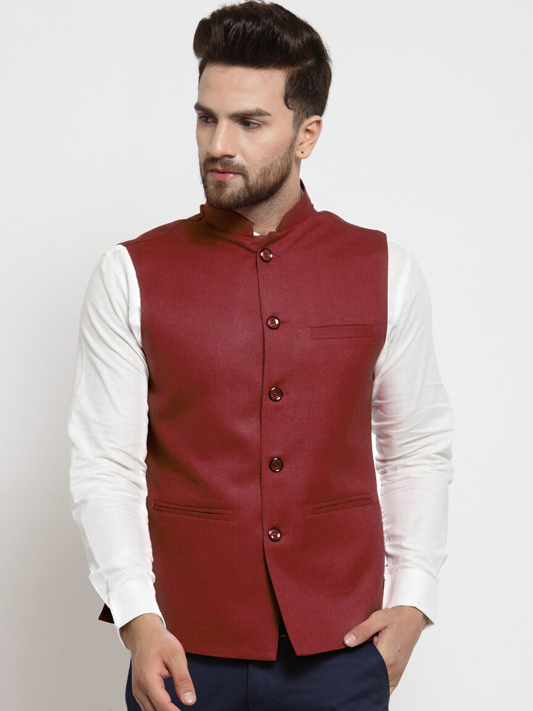 TREEMODA Mandarin Collar Sleeveless Nehru Jackets