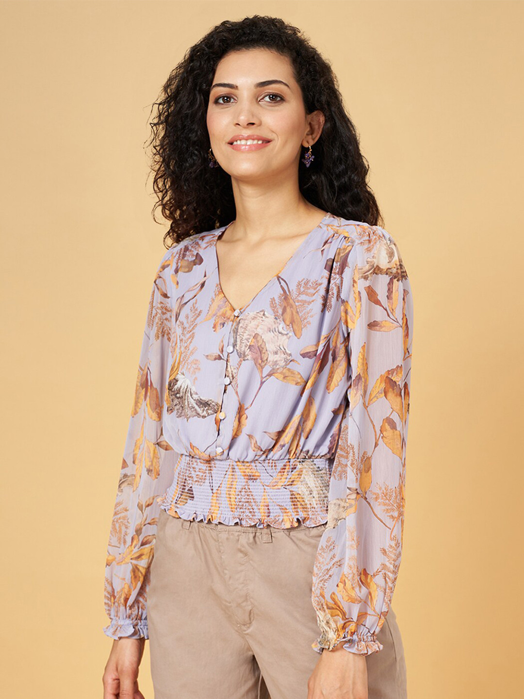 Honey by Pantaloons Lavender Floral Print Wrap Top