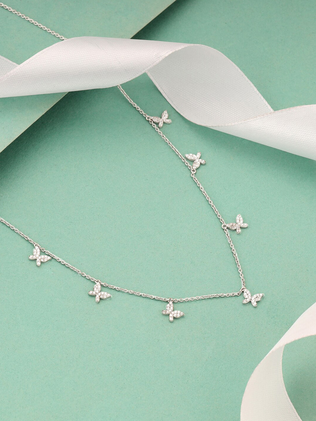 GIVA Rhodium-Plated 925 Sterling Silver Cubic Zirconia Necklace