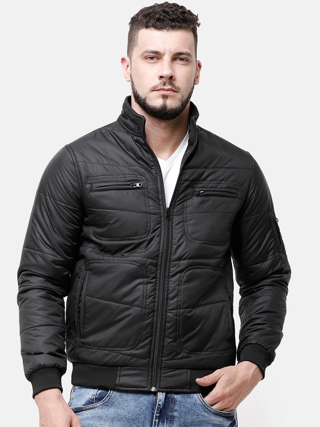 HOUSE OF VEDAS Men Black Bomber Jacket