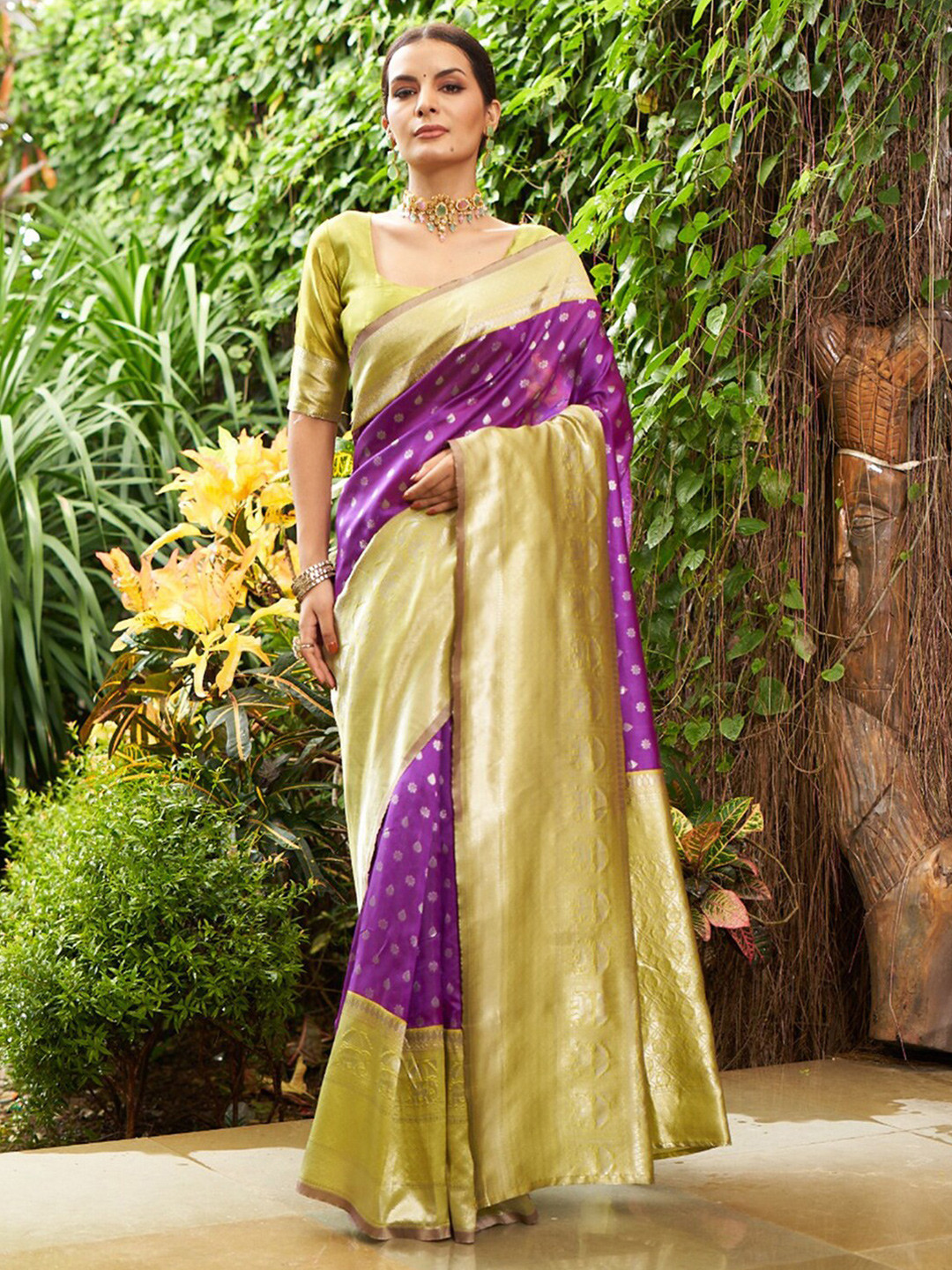 Mitera Purple & Gold Woven Design Zari Saree