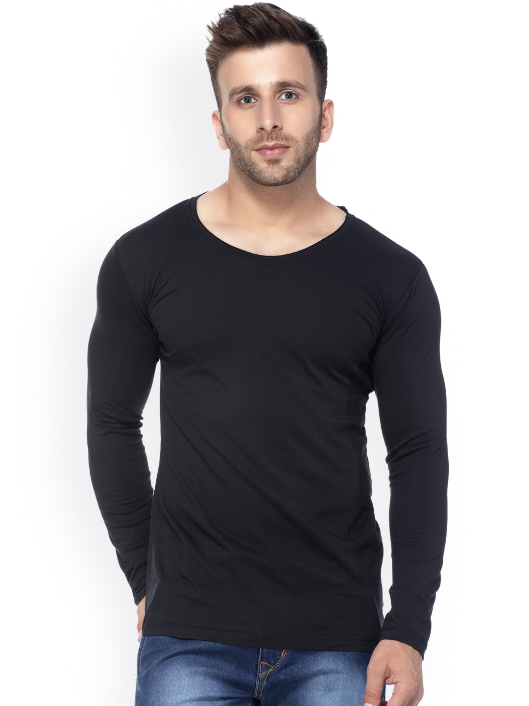 Buy Tinted Men Black Solid Round Neck T 