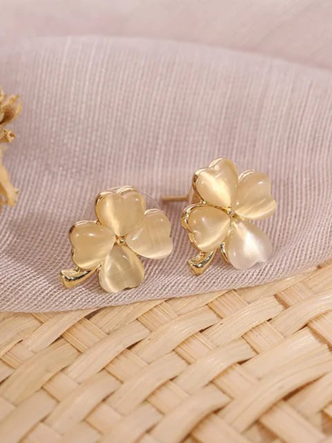 KRYSTALZ Gold-Plated Clover Leaf Shaped Studs Earrings