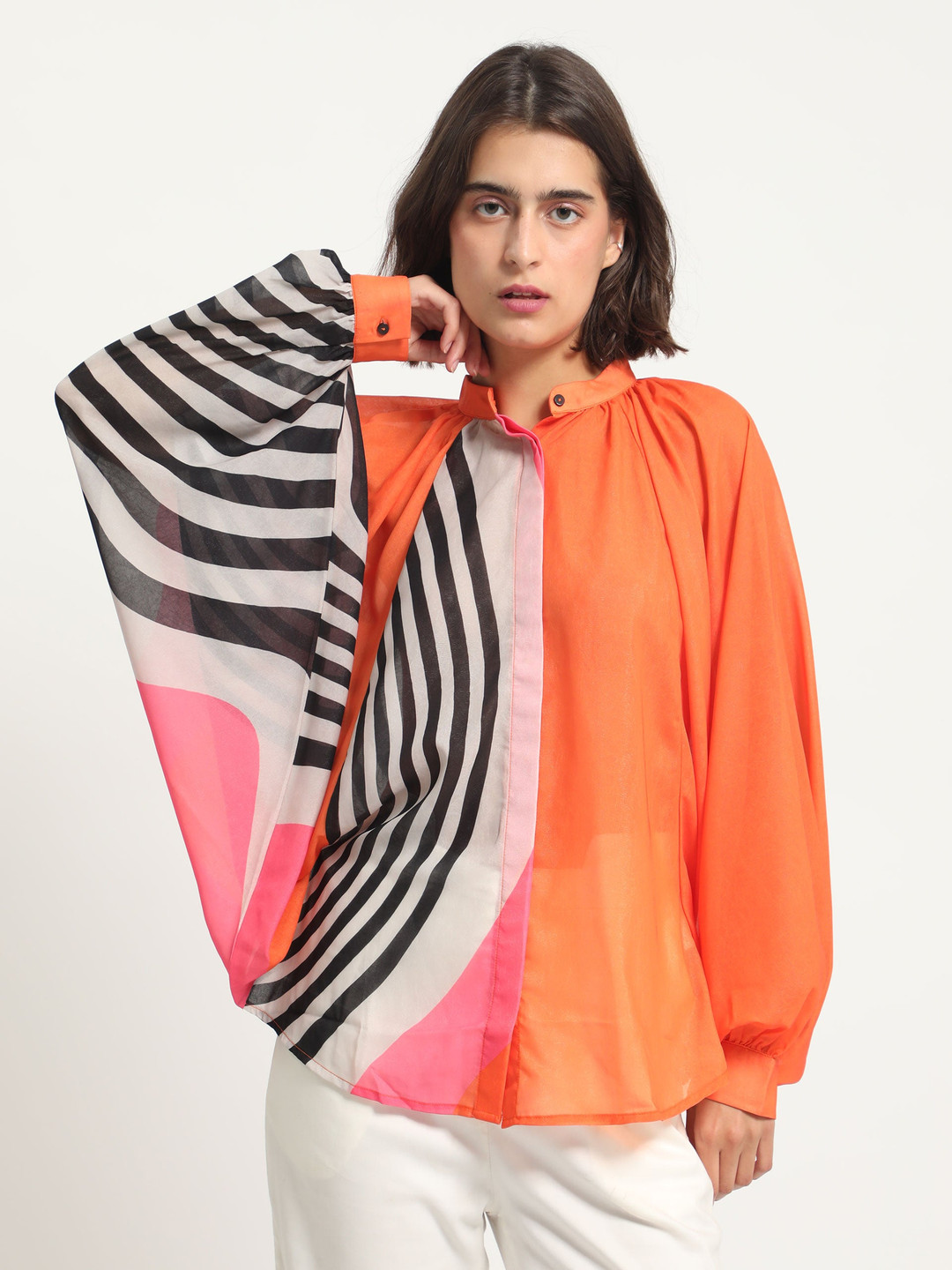 RAREISM Sheer Abstract Printed Casual Shirt