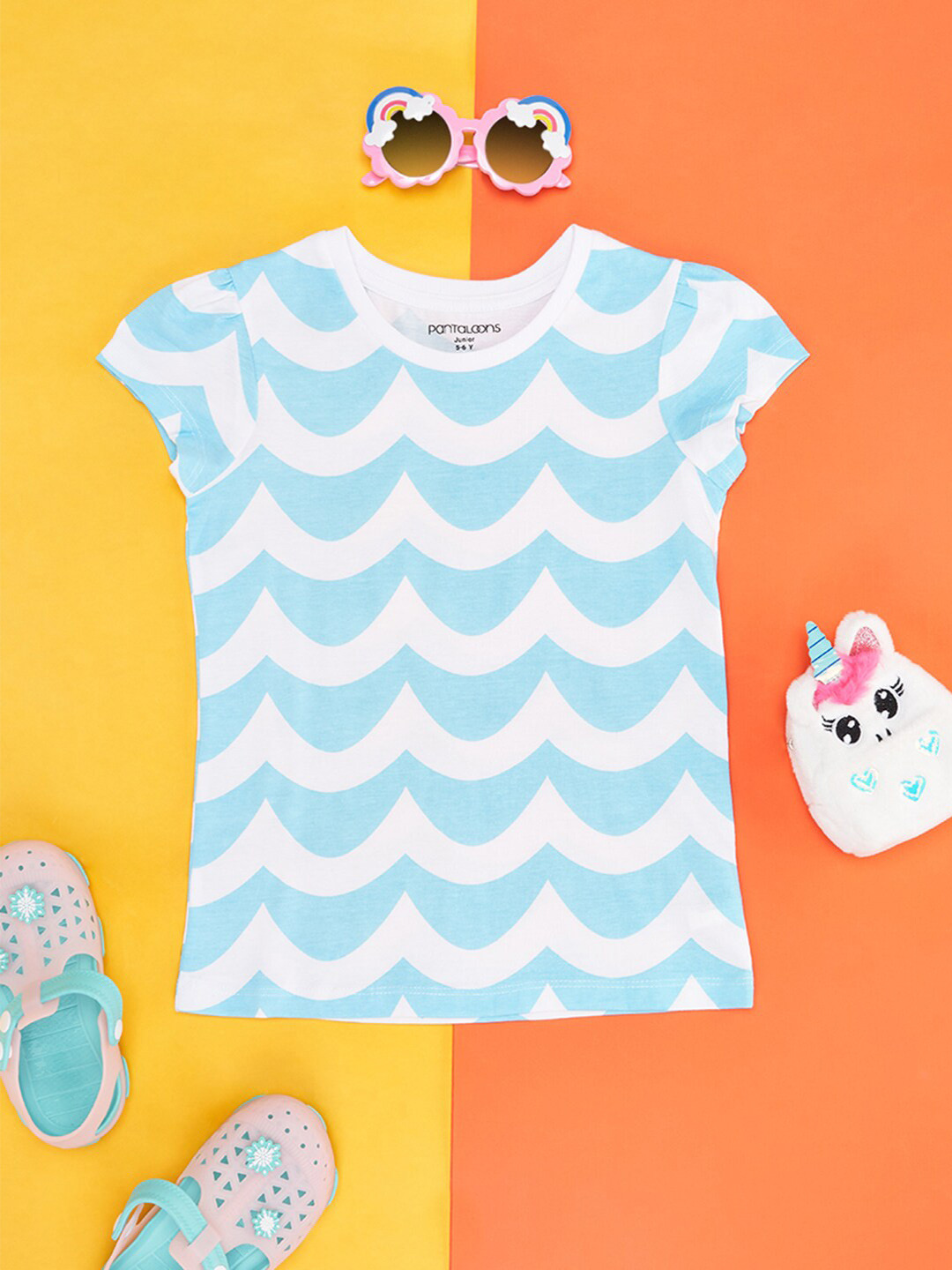 Pantaloons Junior Girls Conversational Print Cap Sleeve Cotton T-Shirt