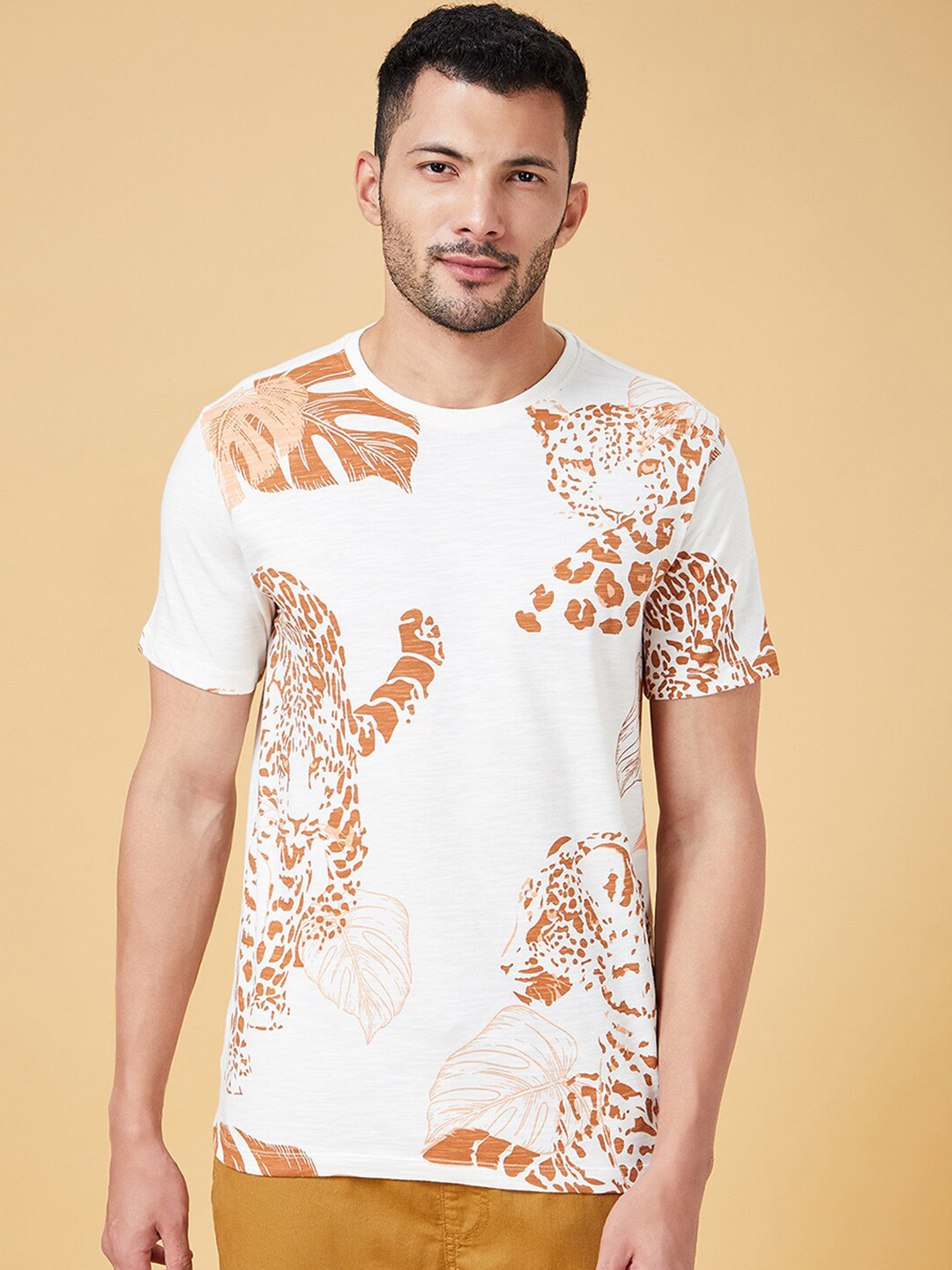 Urban Ranger by pantaloons Animal Printed Slim Fit Cotton T-shirt