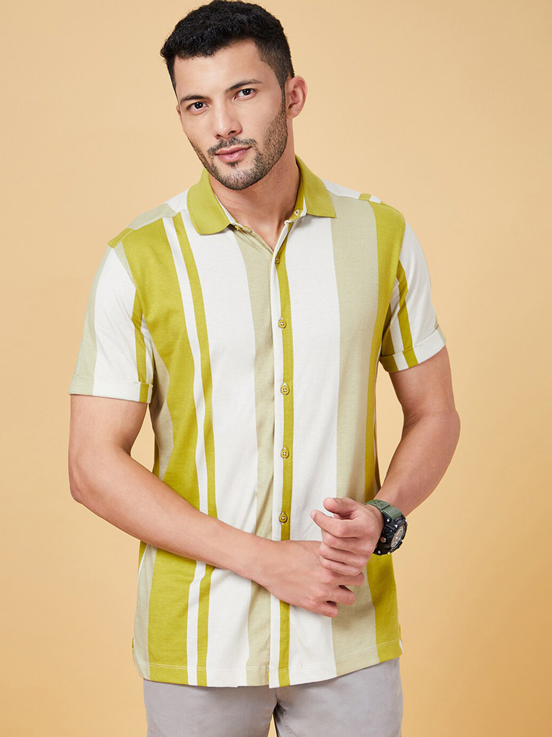 Urban Ranger by pantaloons Vertical Striped Slim Fit Cotton Shirt