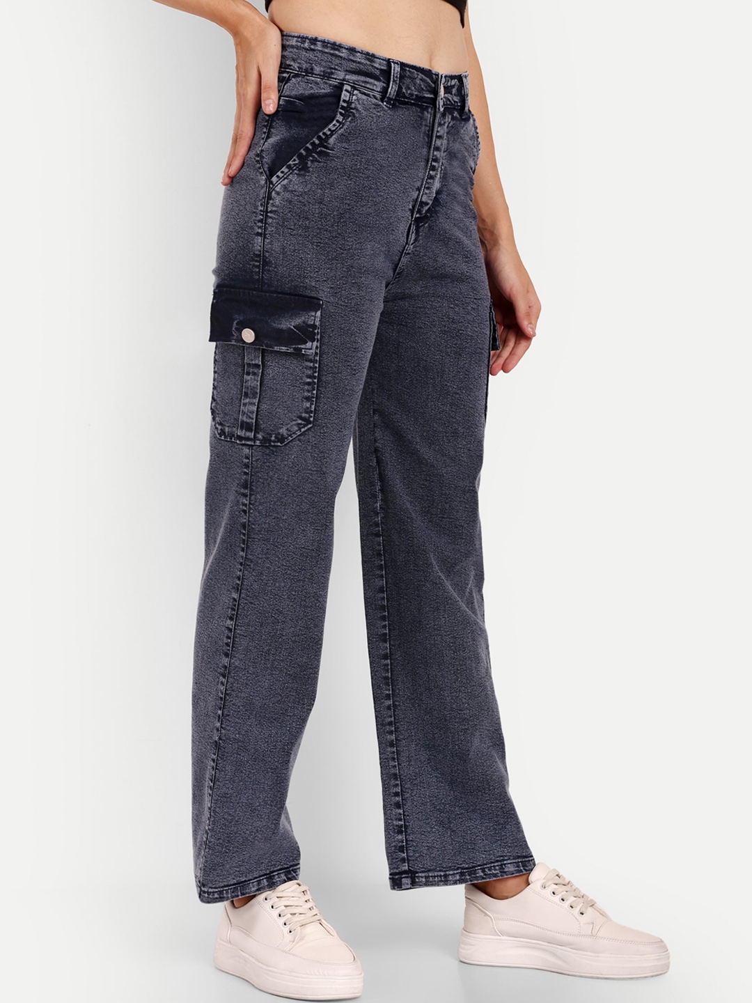 Buy Next One Women Smart Wide Leg High Rise Clean Look Stretchable Cargo  Jeans - Jeans for Women 24553796