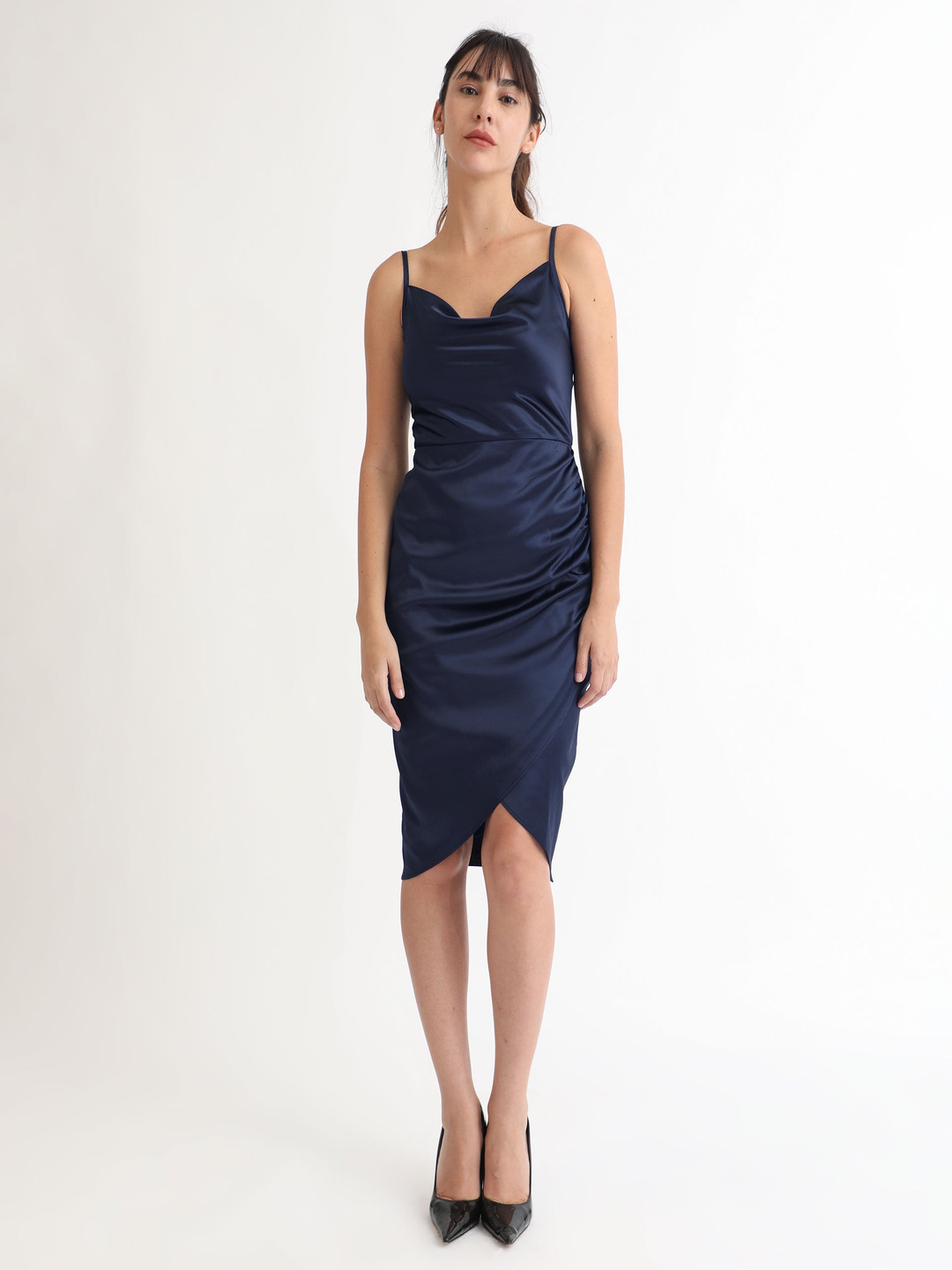 RAREISM Shoulder Strap Sheath Satin Slip Midi Dress