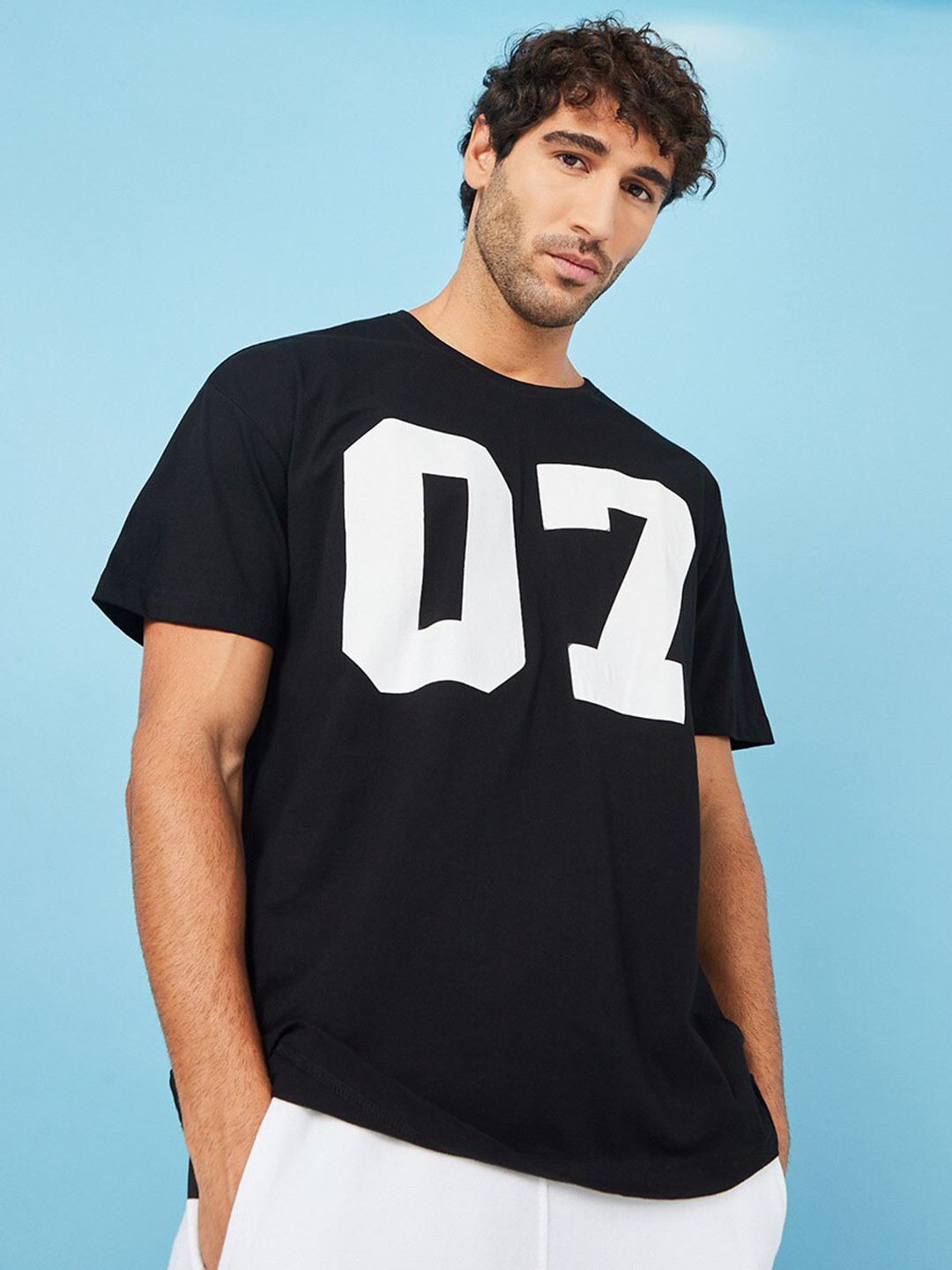 Styli Black Varsity Printed Short Sleeves Oversized Pure Cotton T-shirt