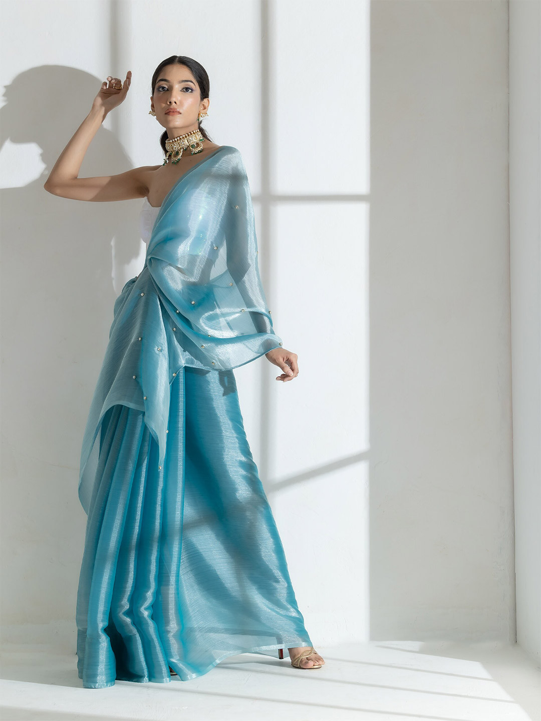 Swtantra Beads and Stones Organza Saree