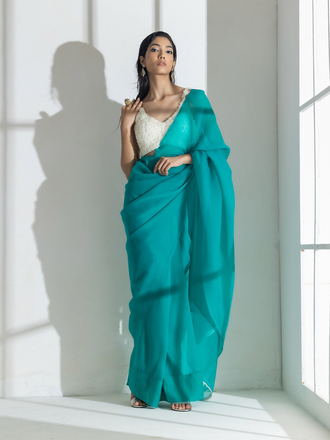 Swtantra Beads and Stones Organza Saree