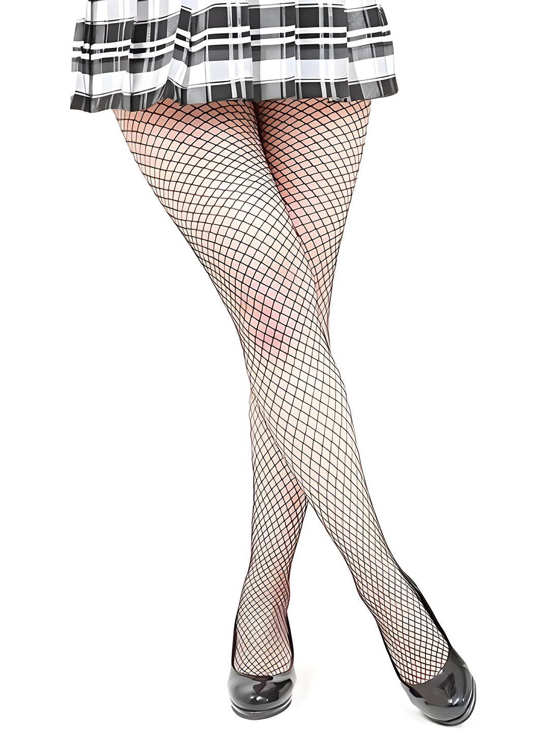 Hill Islands Women Black Fishnet Patterned Mesh Pantyhose Stockings