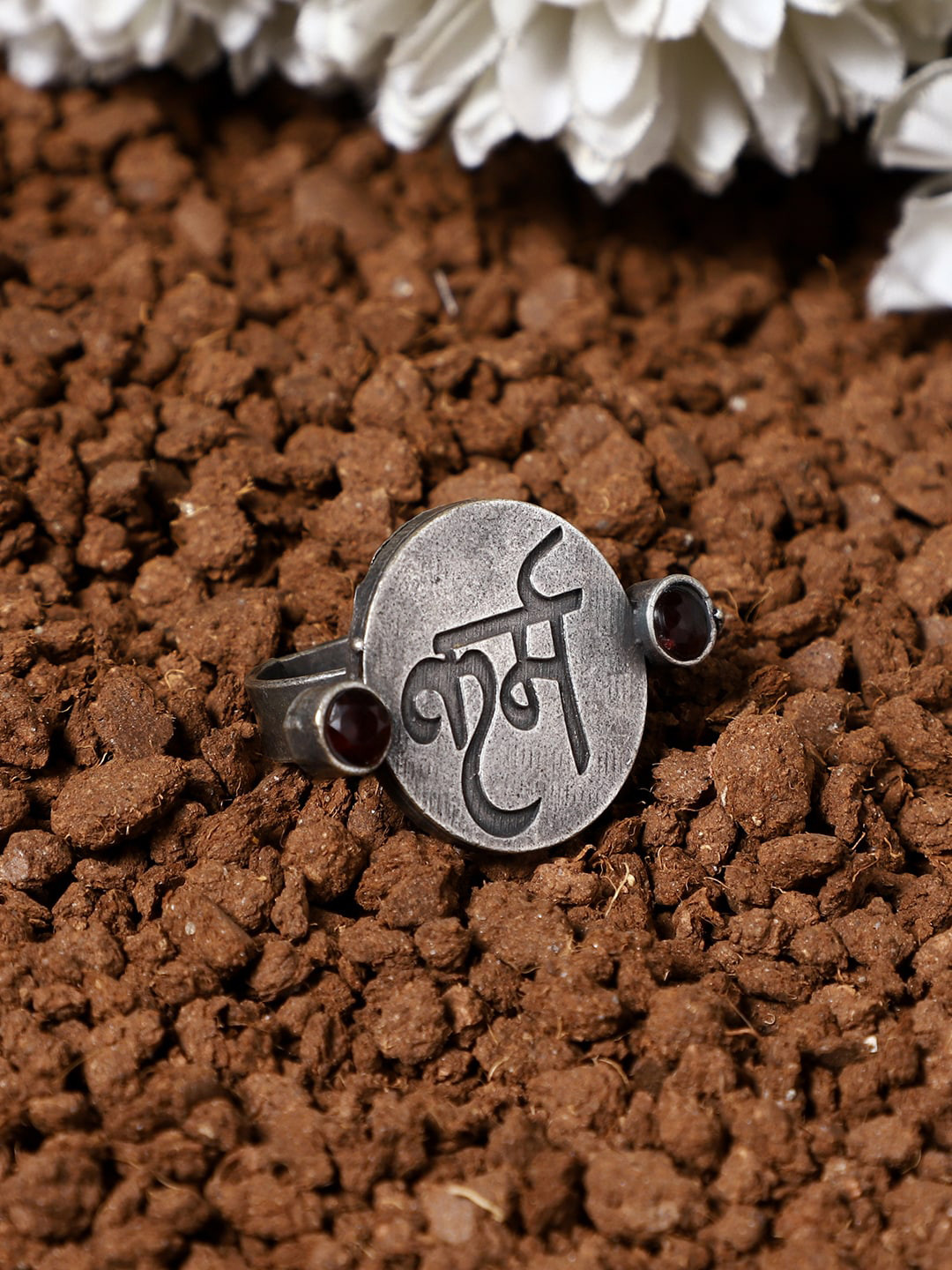 VENI Silver-Plated Karma Charm Adjustable Ring