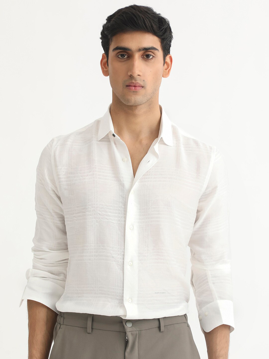 RARE RABBIT Men Vagen Slim Fit Horizontal Striped Cotton Shirt