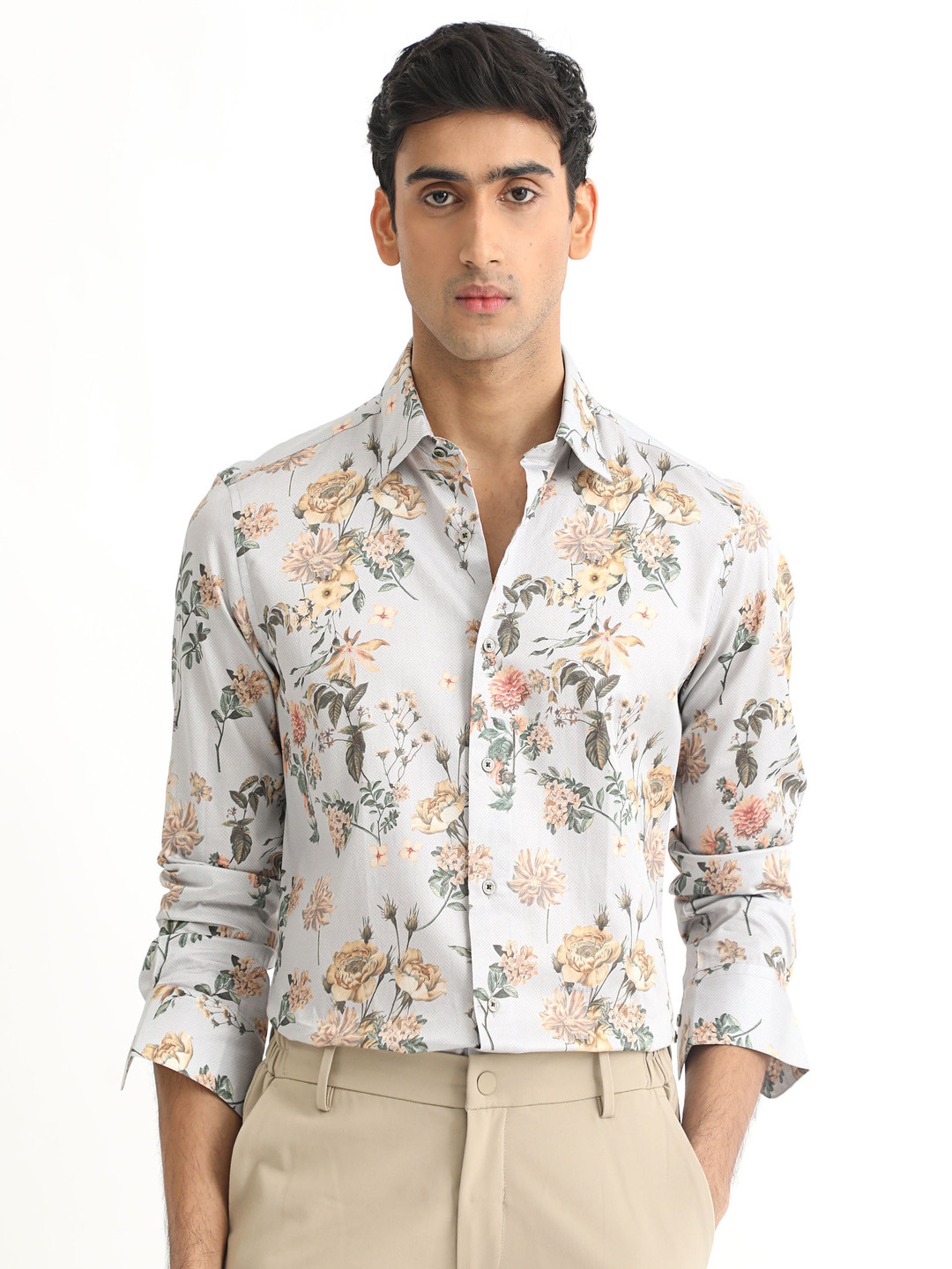 RARE RABBIT Pure Cotton Misa Slim Fit Floral Opaque Printed Shirt