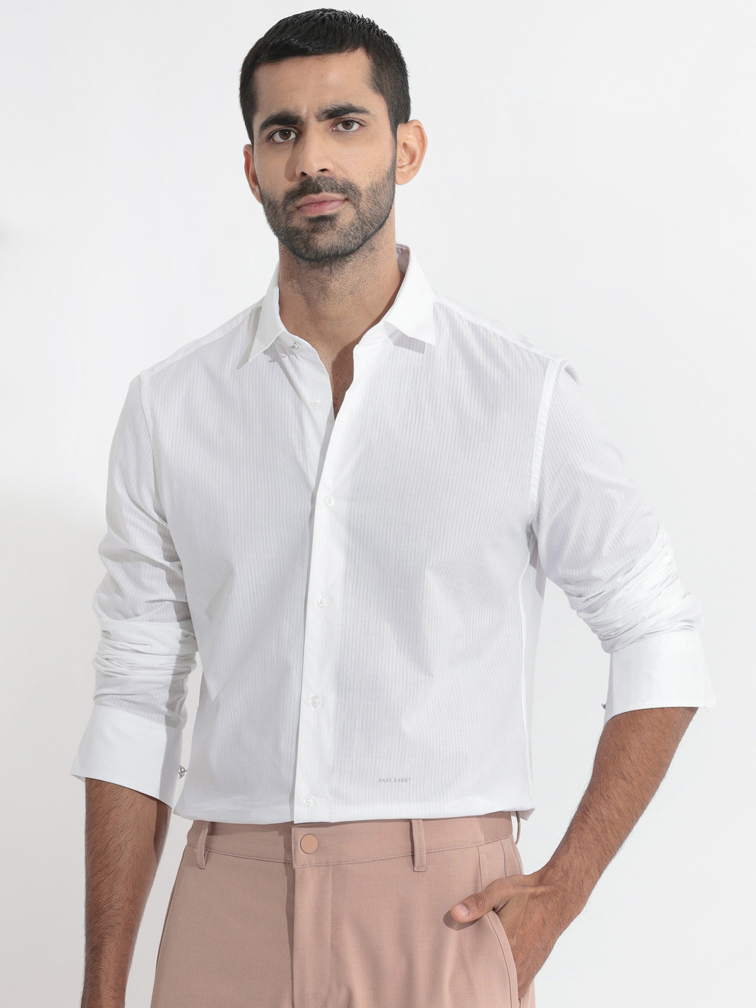 RARE RABBIT Men Benzin Slim Fit Spread Collar Cotton Shirt