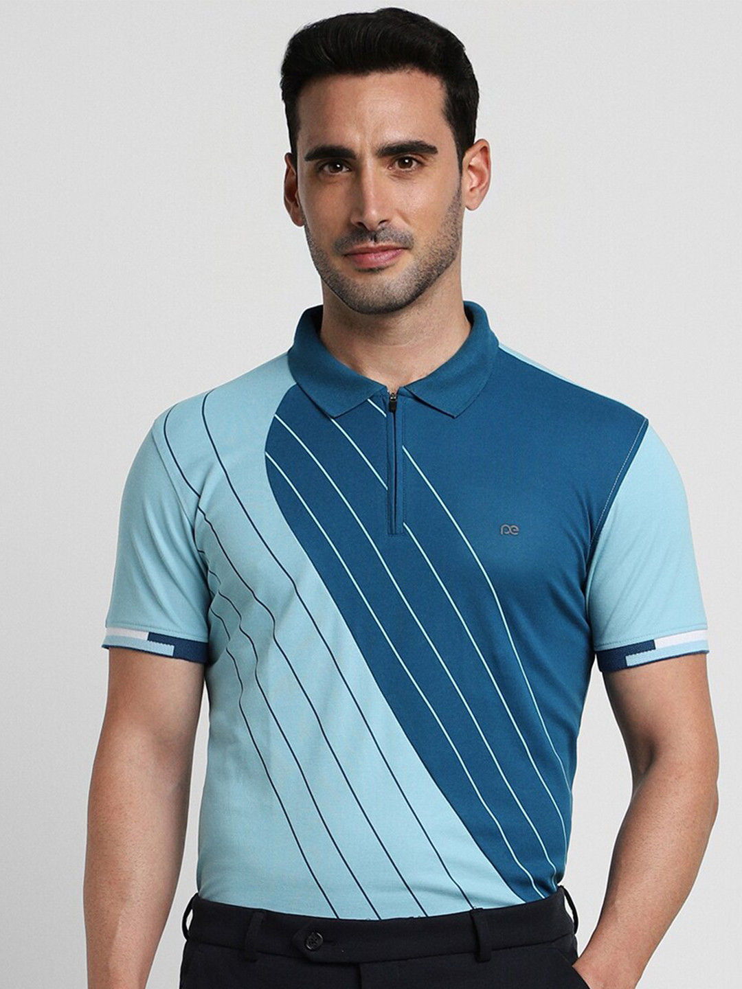 Peter England Striped Polo Collar Slim Fit T-shirt