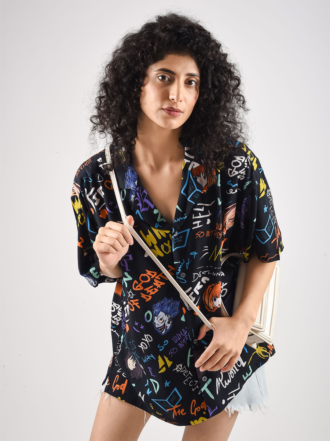 COMICSENSE Death Note Anime Shinigami Graffiti Printed Oversized Hawaiian Shirt