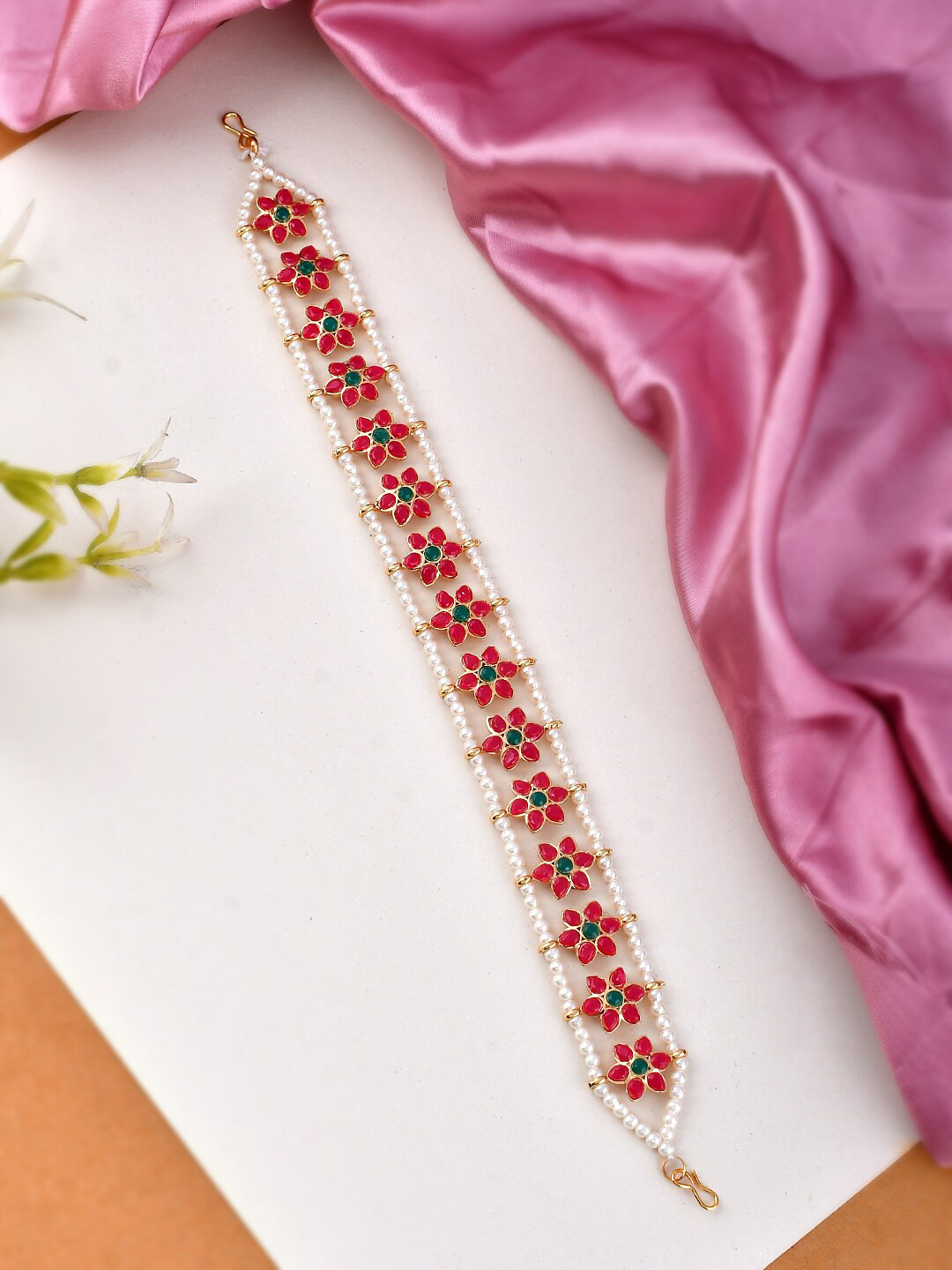 Silvermerc Designs Gold-Plated Artificial Beads-Beadded Matha Patti