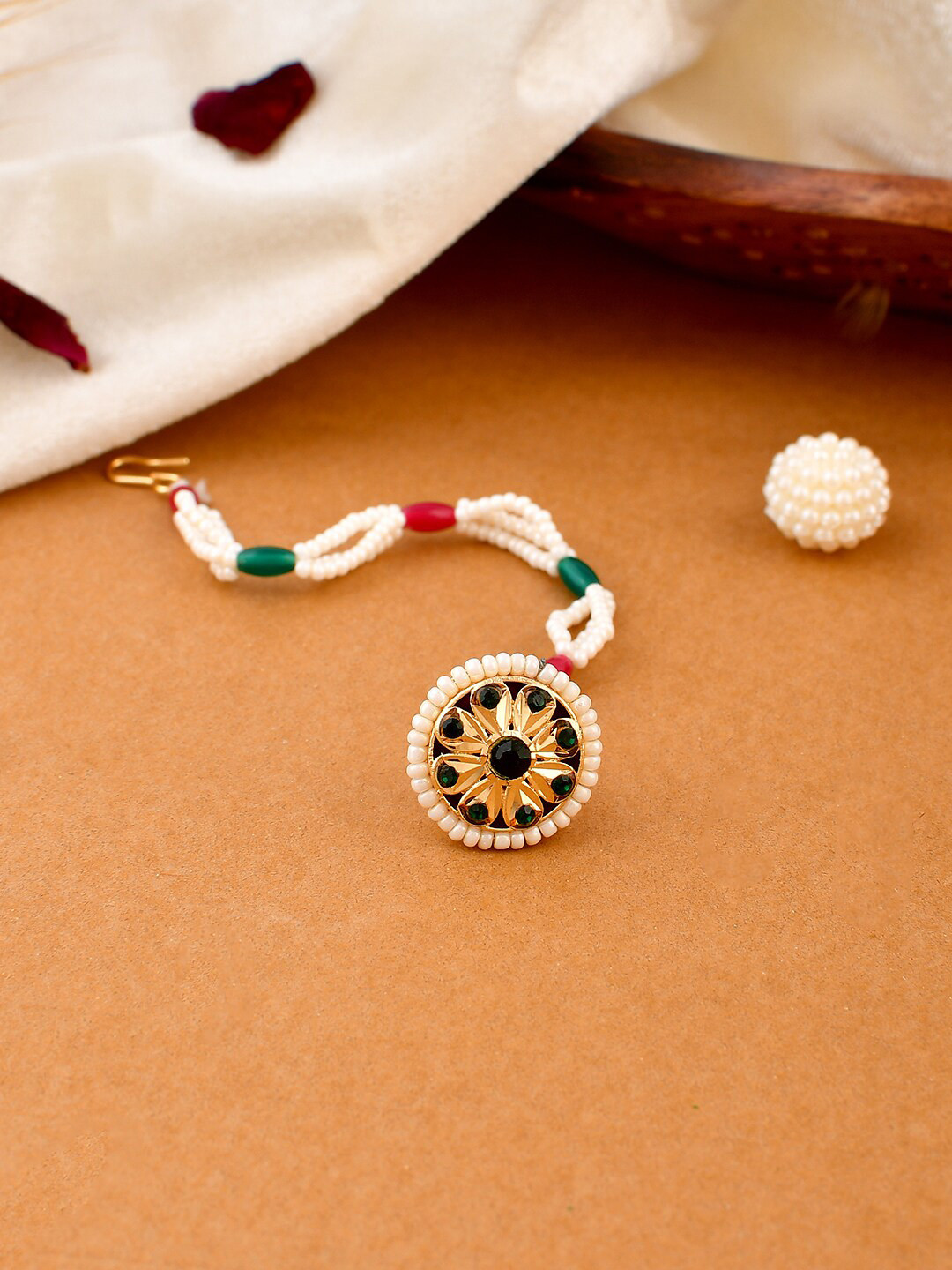 Silvermerc Designs Gold Plated Stone-Studded Wedding Borla Maang Tikka