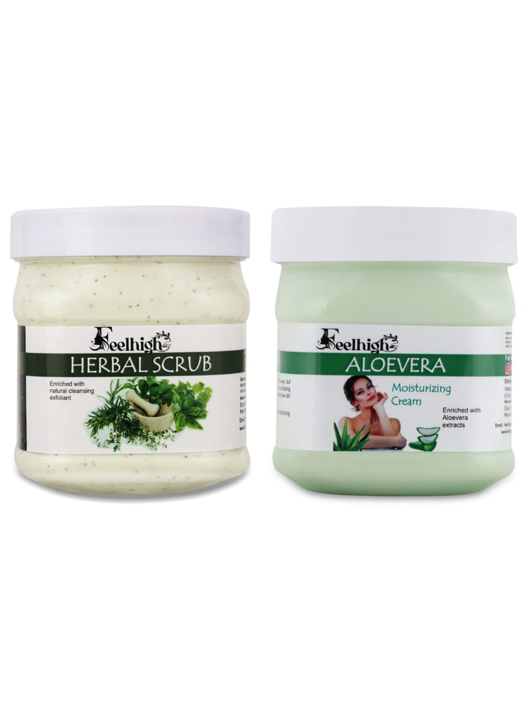 FEELHIGH Set of Herbal Scrub & Aloe Vera Moisturizing Cream - 500 ml Each