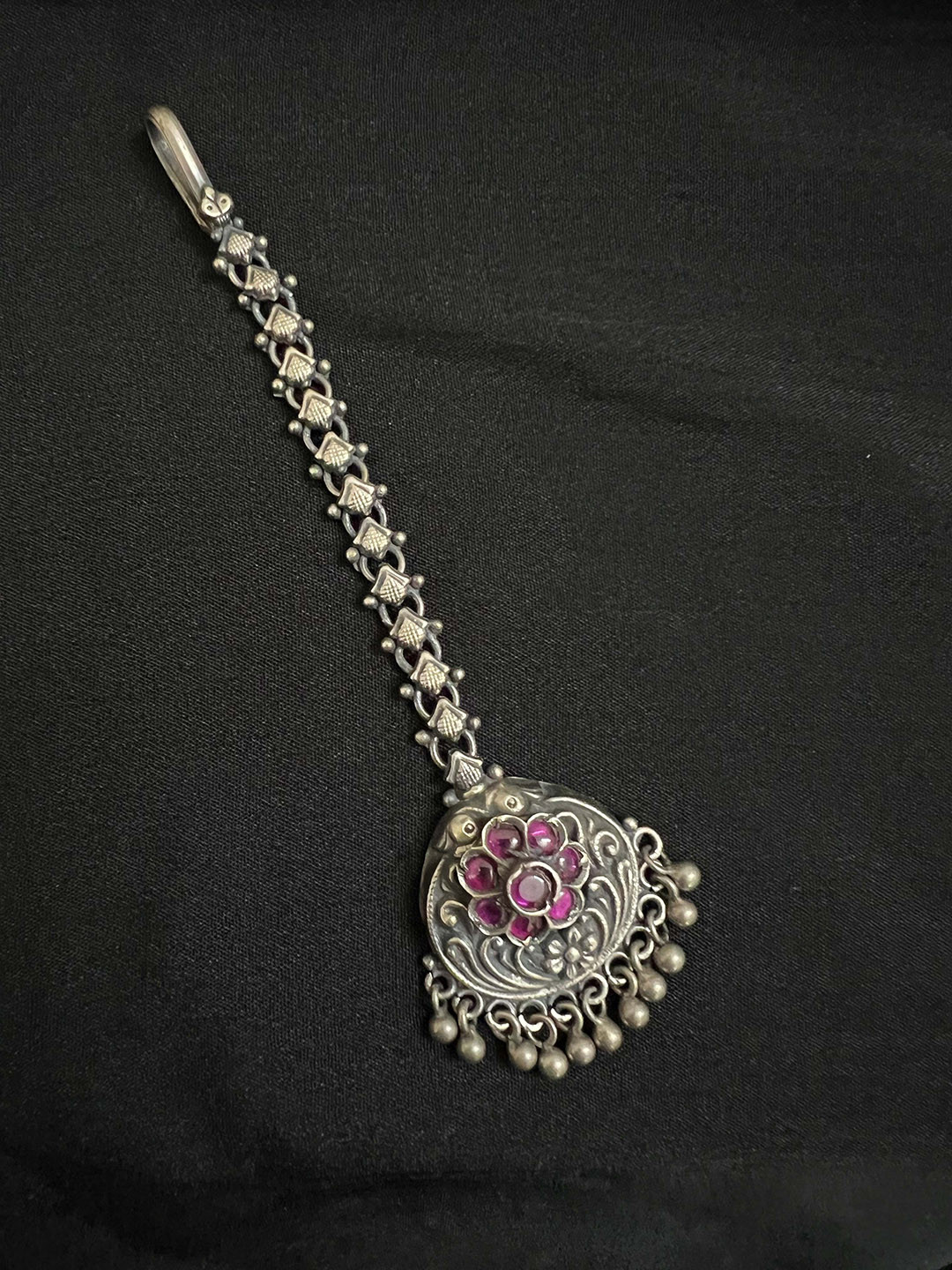 Arte Jewels Oxidised Silver Maang Tikka