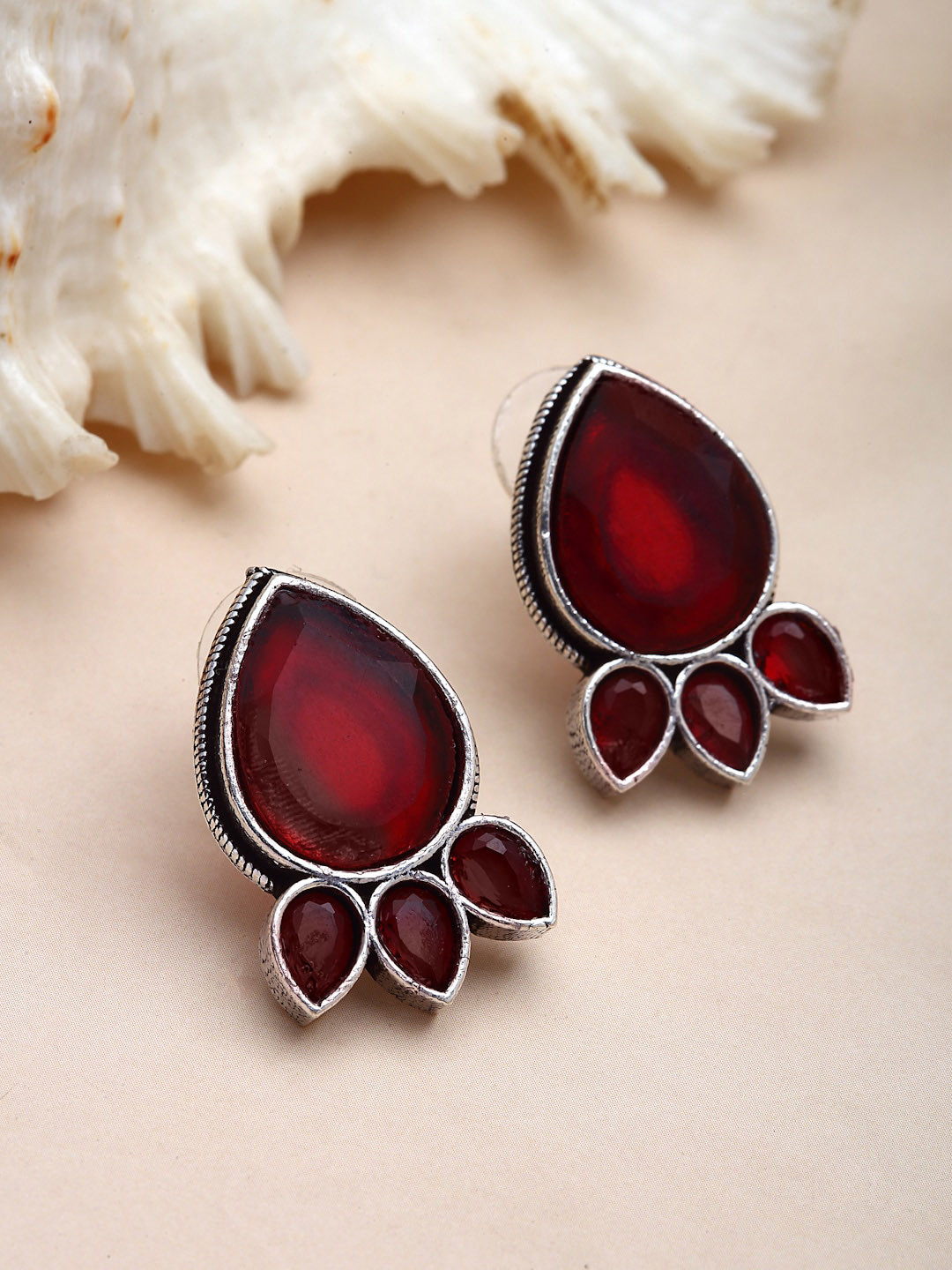 PANASH Silver-Plated Teardrop Shaped Studs Earrings