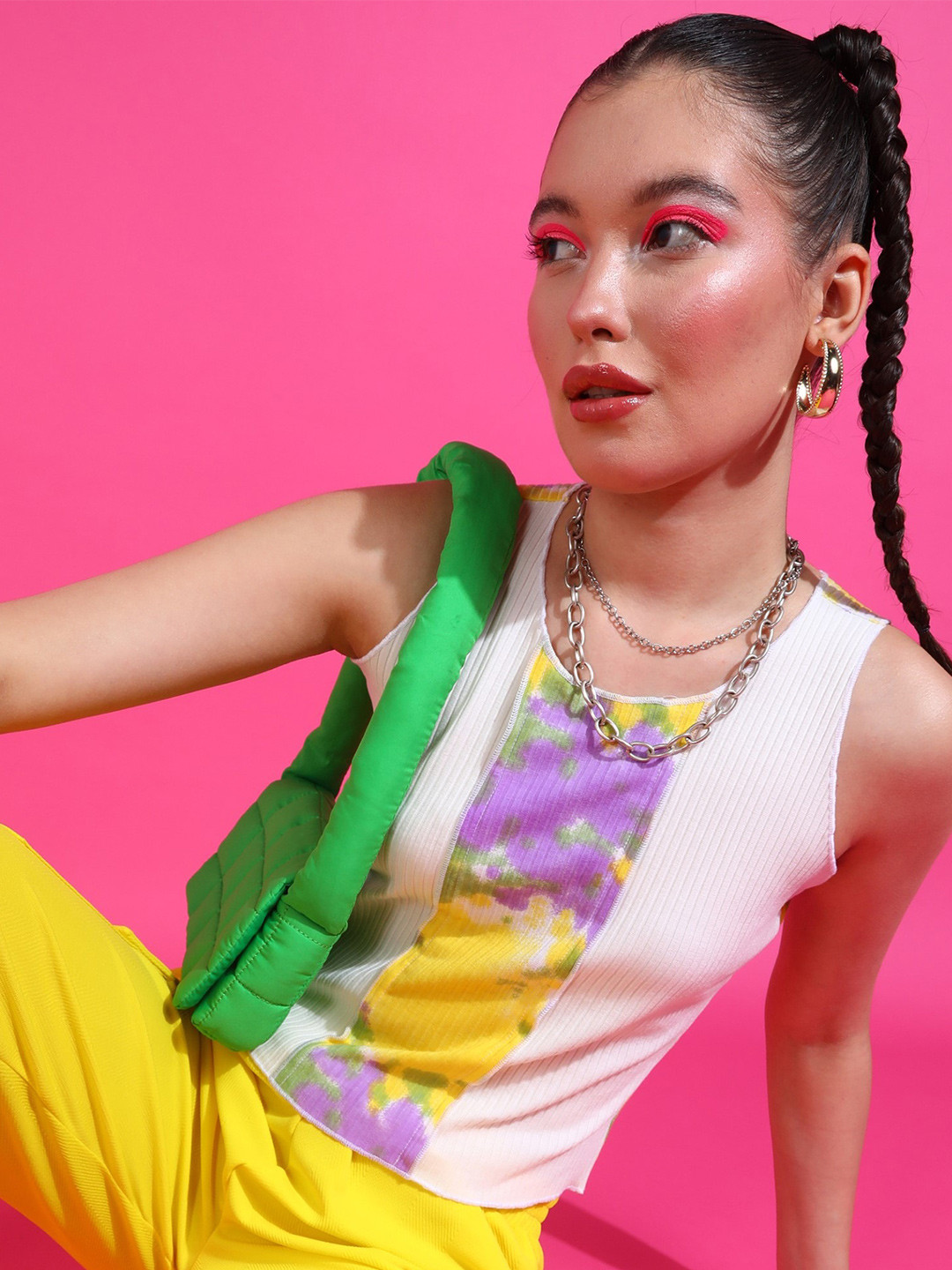 Popwings White Tie & Dye Printed Crop Top