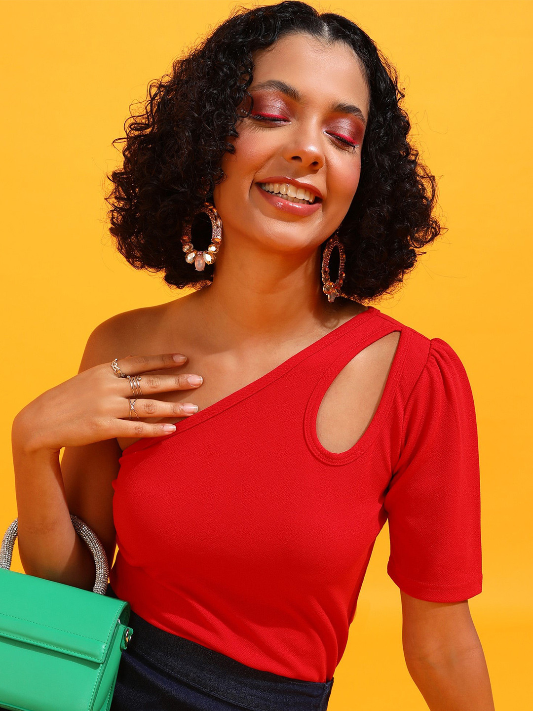 Popwings Red One Shoulder Crop Top