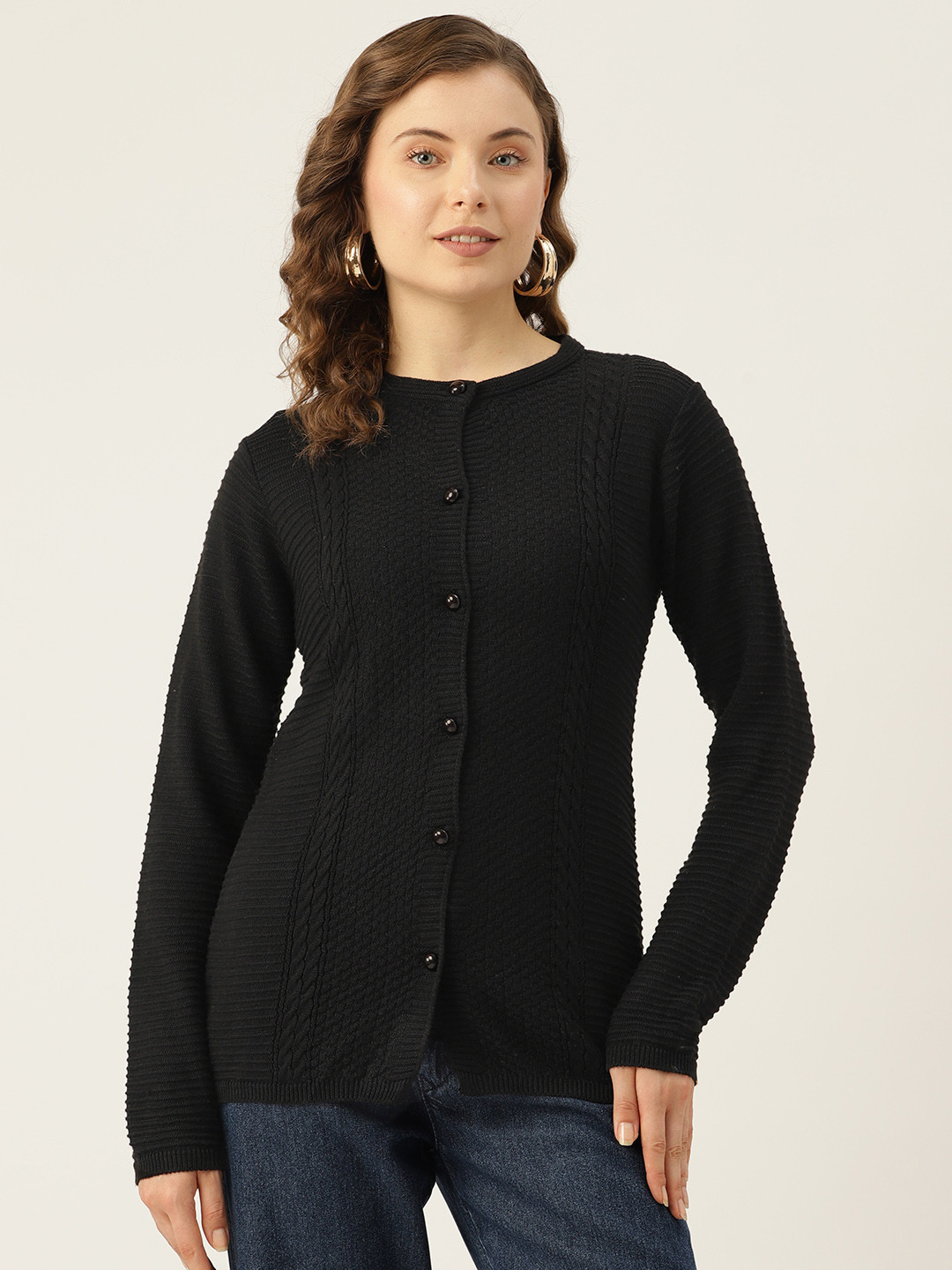 American Eye Women Cable Knit Acrylic Cardigan