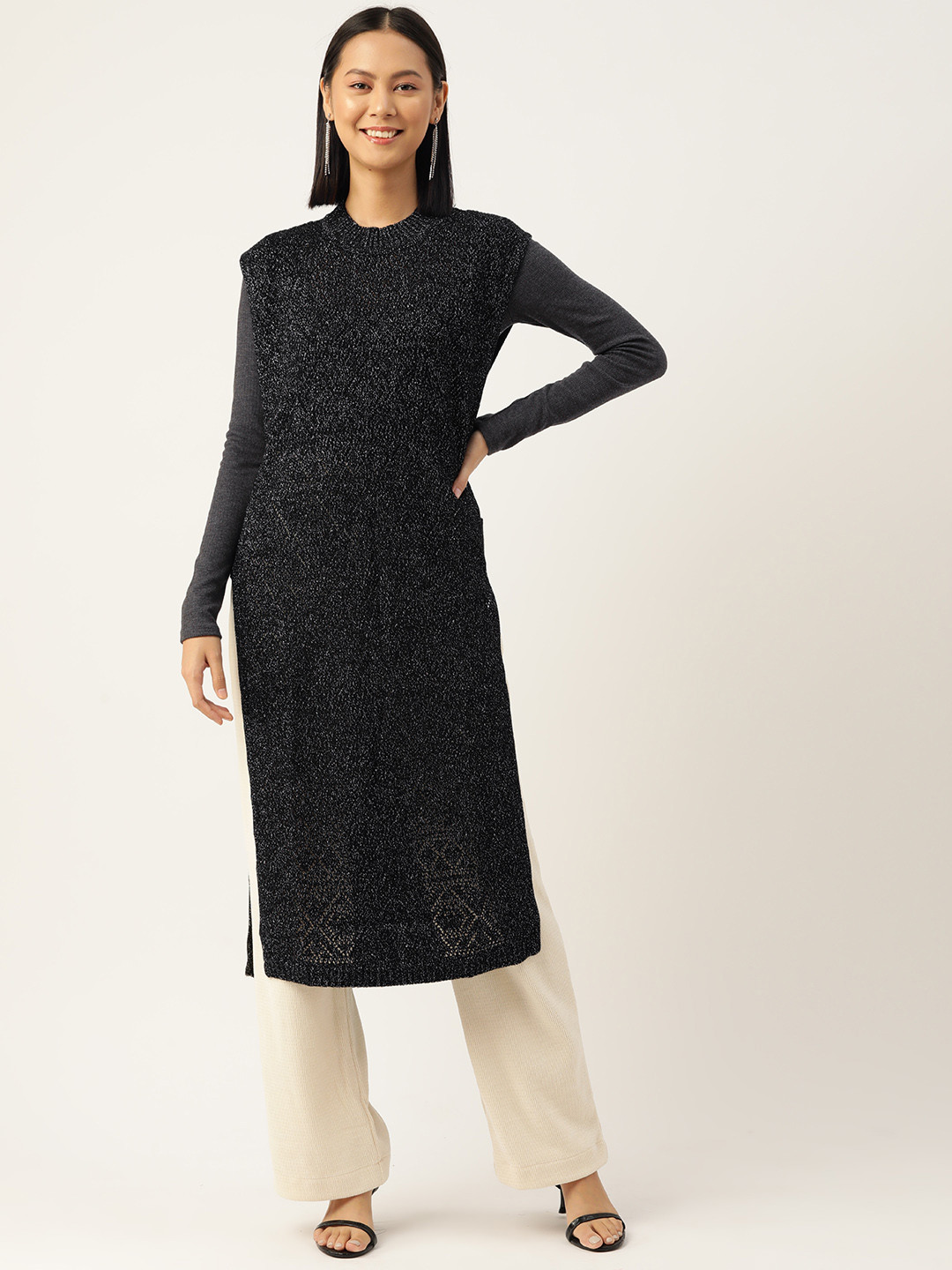 American Eye Women Shimmery Longline Pullover