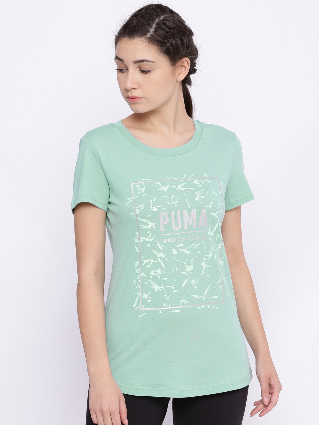 Buy Puma Women Mint Green Printed FUSION Graphic Pure Cotton T Shirt - Tshirts for 2445795 | Myntra