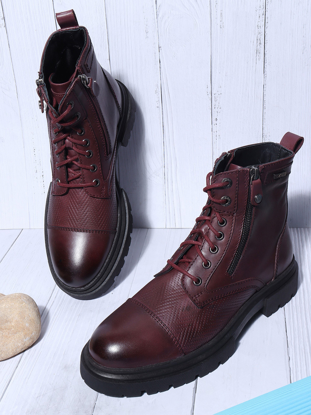 EZOK Men Mid Top Leather Platform Heel Regular Boots