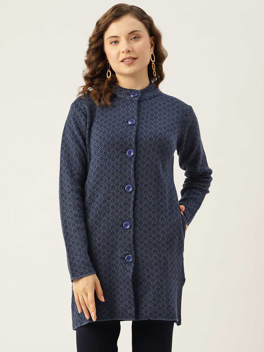 American Eye Acrylic Self Design Longline Cardigan